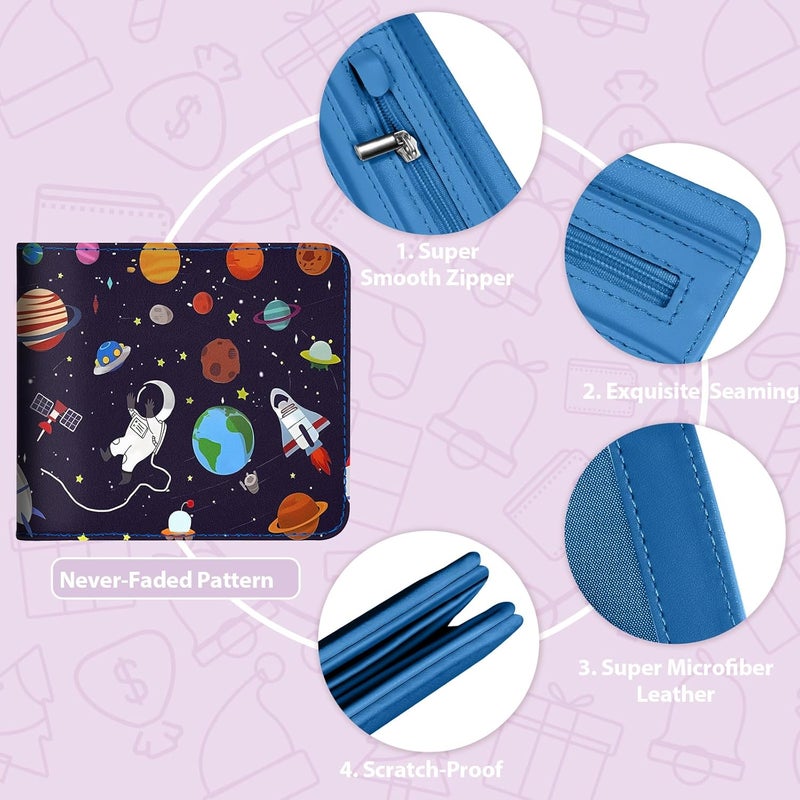 Funermei Cute Wallet for Teen Boys Leather Bifold Wallet Girls Cool Cartoon Space Planet Astronaut Credit Card Holder RFID Blocking Id Cash Slim Small Bi Fold Wallets with Coin Pocket Teens Little Boy - Image 5